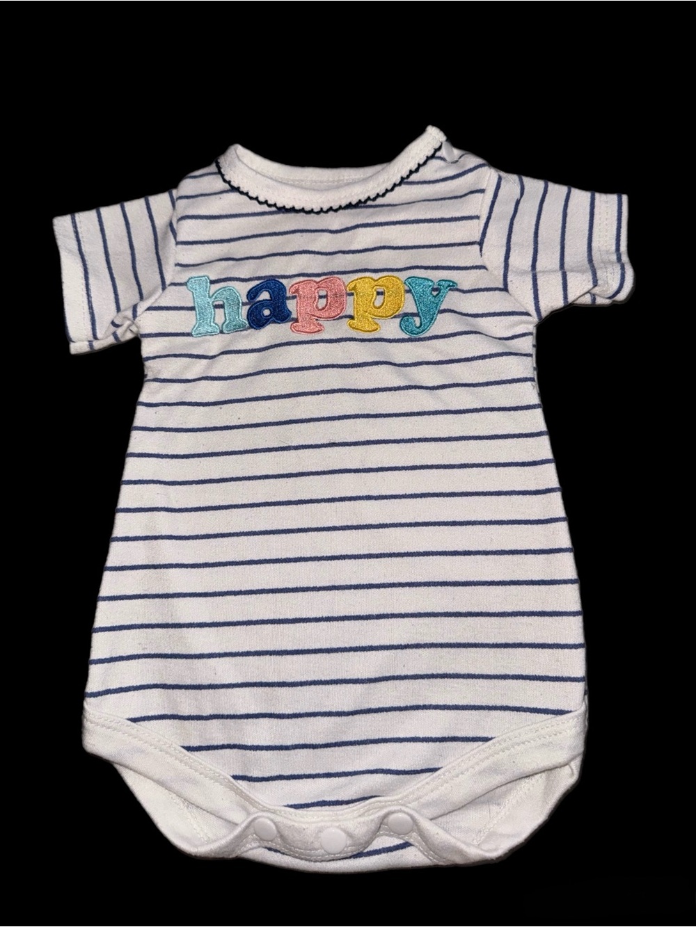 Happy Stripe Cotton Baby One-Piece Bodysuit - White & Blue
